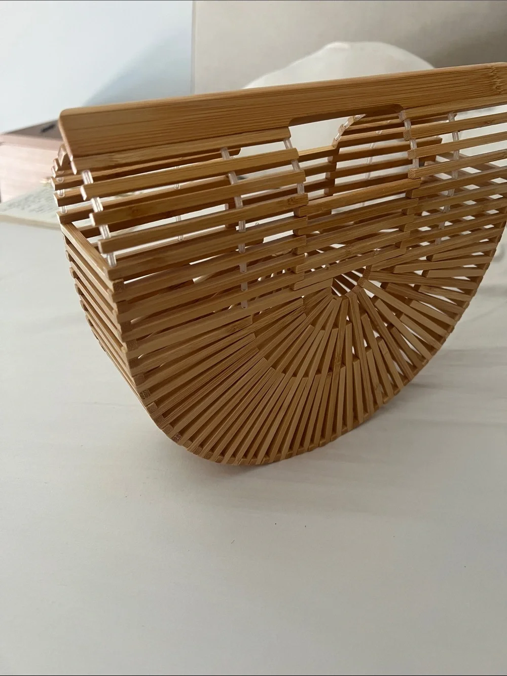 Natural Bamboo Half-Moon Accent Clutch - Natural